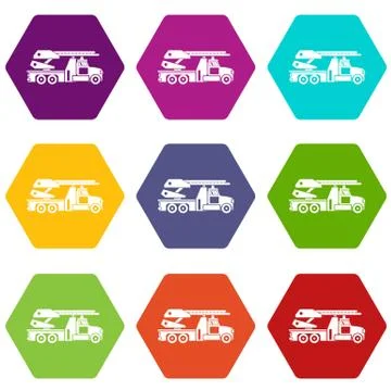 Fire engine icon set color hexahedron 스톡 일러스트