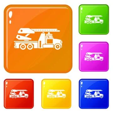 Fire engine icons set vector color Stock Illustration