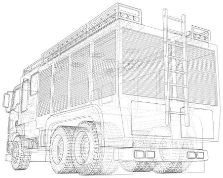Fire Engine illustration vector. Fire truck Wire-frame line isolated. Vector Illustrazione stock