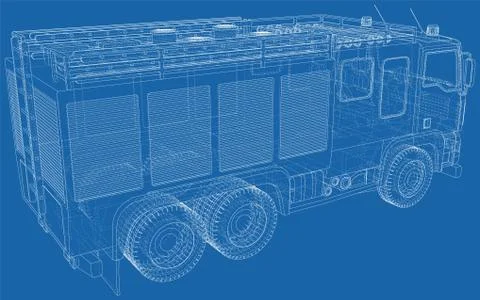 Fire Engine illustration vector. Fire truck Wire-frame line isolated. Vector Illustrazione stock