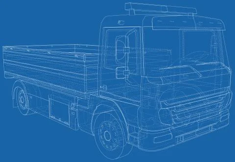 Fire Engine illustration vector. Fire truck Wire-frame line isolated. Vector Stock Illustration