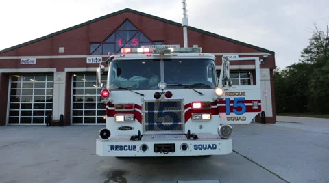 Fire engine with lights on at the fire department Video stock 66548729