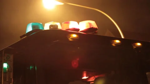 Fire engine lights at night Stock Footage 42269872