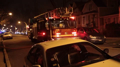 Fire engine with lights at night Stock Footage 42274592