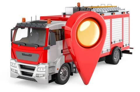 Fire engine with map pointer. 3D rendering Stock Illustration