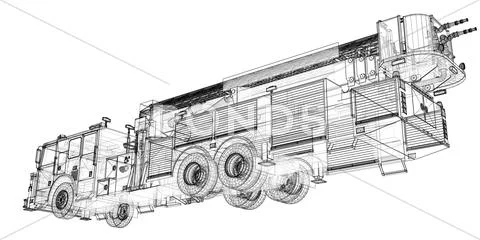 Fire engine, model, body structure, wire model Illustration #44144296