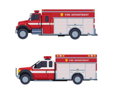 Fire Engine or Fire Truck as Firefighting Apparatus Vector Set Stock Illustration
