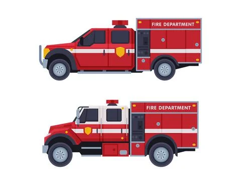 Fire Engine or Fire Truck as Firefighting Apparatus Vector Set Stock Illustration