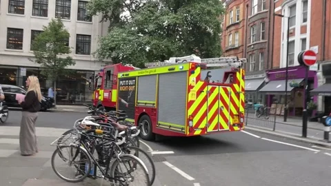 Fire Engine Outside BBC London United Kingdom Stock Footage 318728051