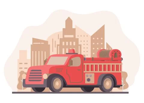 Fire engine pickup.Emergency service red vehicle.Red fire truck with ladder. Stock Illustration