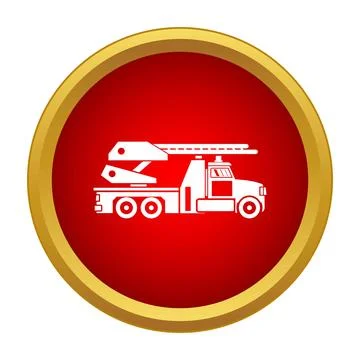 Fire engine with rescue ladder in red circle icon Stock Illustration