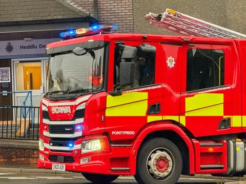 Fire engine of the South Wales Fire and Rescue Service Stock Photos