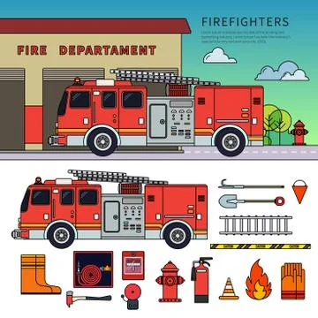 Fire-engine standing on the street Stock Illustration