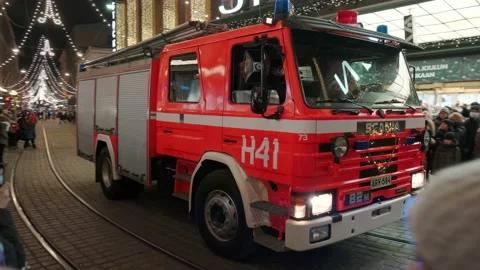Fire Engine on the traditional Christmas Parade in Helsinki Stock Footage 167164443
