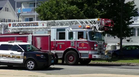 Fire engine truck, Gloucester seaport Video stock 51526478