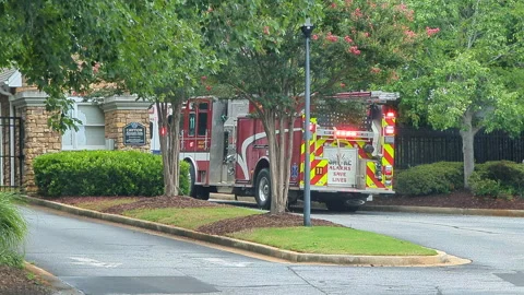 Fire Engine Trucks and Ambulance Vehicles Responding to Fire Alarm. Investi.. Stock-Footage 316848229