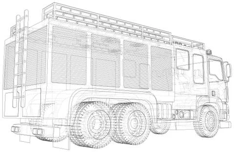 Fire Engine vector. Fire truck. Wire-frame. The layers of visible and invisible Illustrazione stock