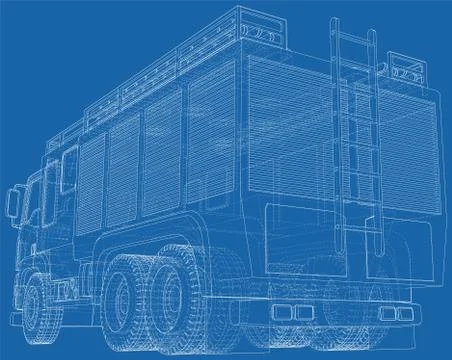 Fire Engine vector. Fire truck. Wire-frame. The layers of visible and invisible Stock Illustration