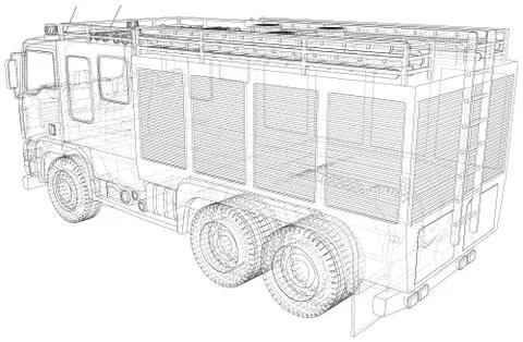Fire Engine vector. Fire truck Wire-frame line isolated. Vector rendering of 3d Illustrazione stock