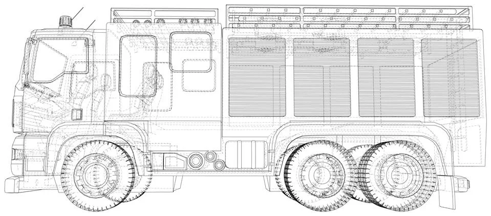Fire Engine vector. Fire truck. Wire-frame. The layers of visible and invisible Illustrazione stock