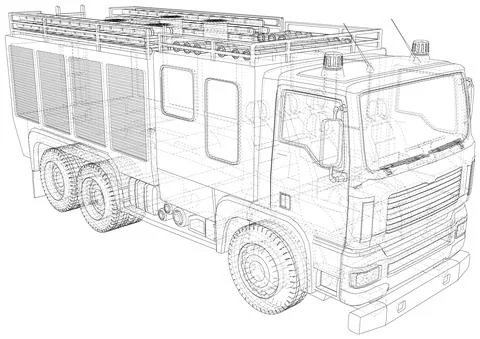 Fire Engine vector. Fire truck. Wire-frame. The layers of visible and invisible Stock-Illustration