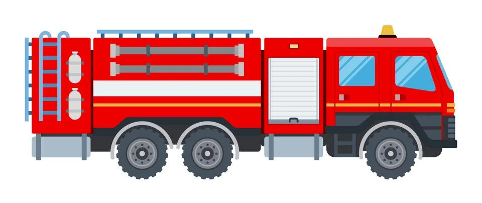 Fire engine vector flat design isolated object on white background. Stock Illustration
