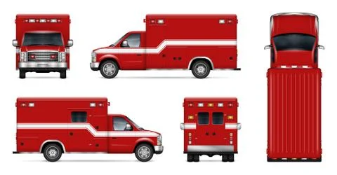 Fire engine vector mockup. Isolated vehicle template side, front, back, top view Stock Illustration