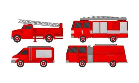 Fire Engine Vector Set. Emergency Truck Collection Stock Illustration