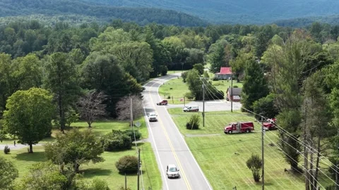 Fire Engines Beside a Rural Road in Nellysford Stock Footage 346799763