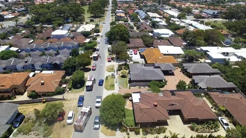 Fire engines emergency vehicles fly over aerial footage Stock Footage 101055842