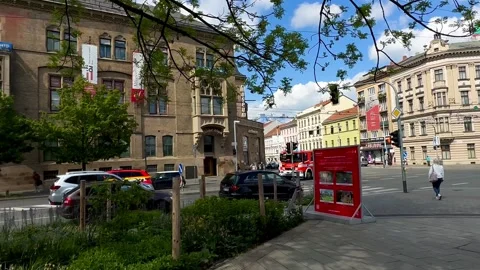 Fire Engines Hurries. Racing Down The Street Of European City. Stock Footage 273993021