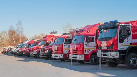 Fire engines in a row Stock Photos