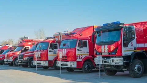 Fire engines in a row Stock Photos