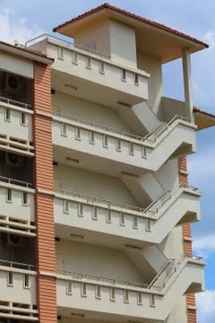 Fire escape on the backside of hotel Stock Photos