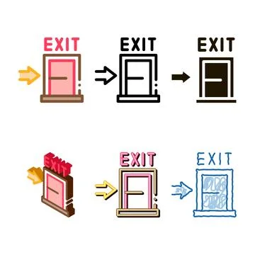 Fire-escape exit door icon outline styles Stock Illustration