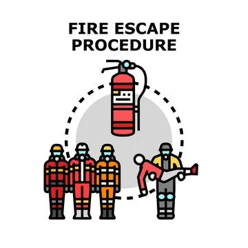 Fire escape procedure with emergency rescue team 스톡 일러스트