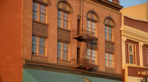 Fire Escape on a red bricked building in California Stock Footage 46257525