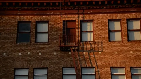 Fire Escape on a red bricked building in California Stock Footage 46258333