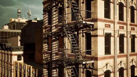 A fire escape on the side of a building Ilustración de archivo