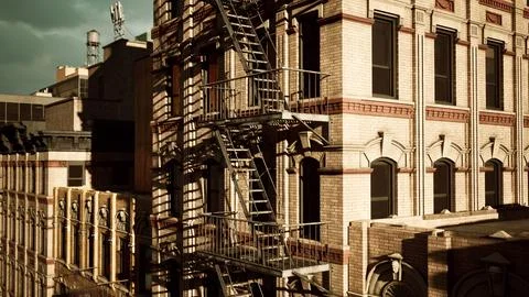 A fire escape on the side of a building Ilustración de archivo