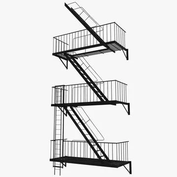 Fire Escape Stairs 3D Model