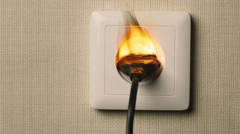 Fire in European style  wall socket. Real flames Stock Footage 57063558