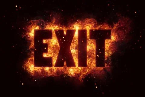 Fire exit burn flame flames text explode explosion Stock Illustration