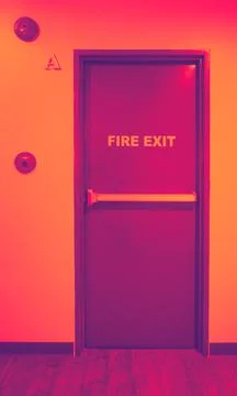 Fire exit door. Fire exit emergency door red color metal material Stock Photos