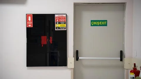 Fire exit. Emergency fire exit used for disaster in hospital. Fire escape Stock Photos