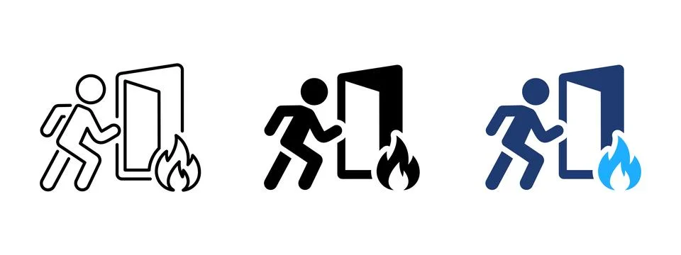 Fire exit emergency sign icon. Door and running person symbol. Escape, safe.. Stock Illustration