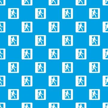Fire exit sign pattern seamless blue Stock Illustration