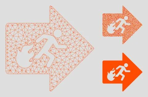 Fire Exit Vector Mesh 2D Model and Triangle Mosaic Icon Illustrazione stock