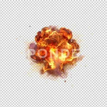Fire explosion cloud with scattered flames isolated on transparent. PSD Template