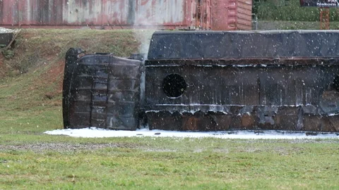 Fire explosion flammable airplane fire on smoke, hot danger flame burning Stock Footage 276719842